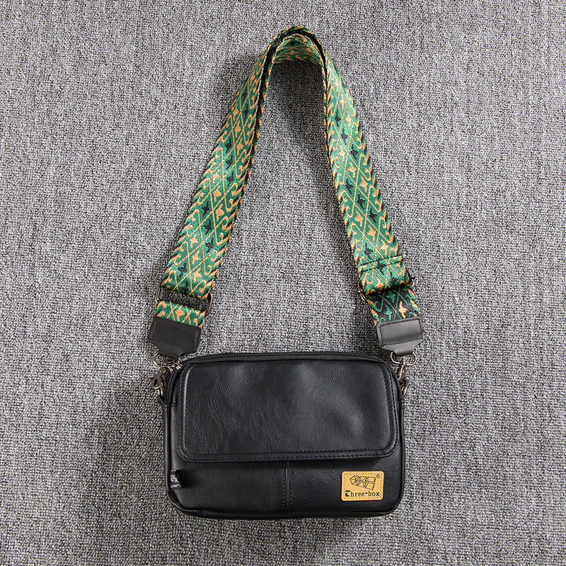 threebox youth crossbody bag personality men's leather small shoulder bag casual vintage shoulder bag fashion messenger bag