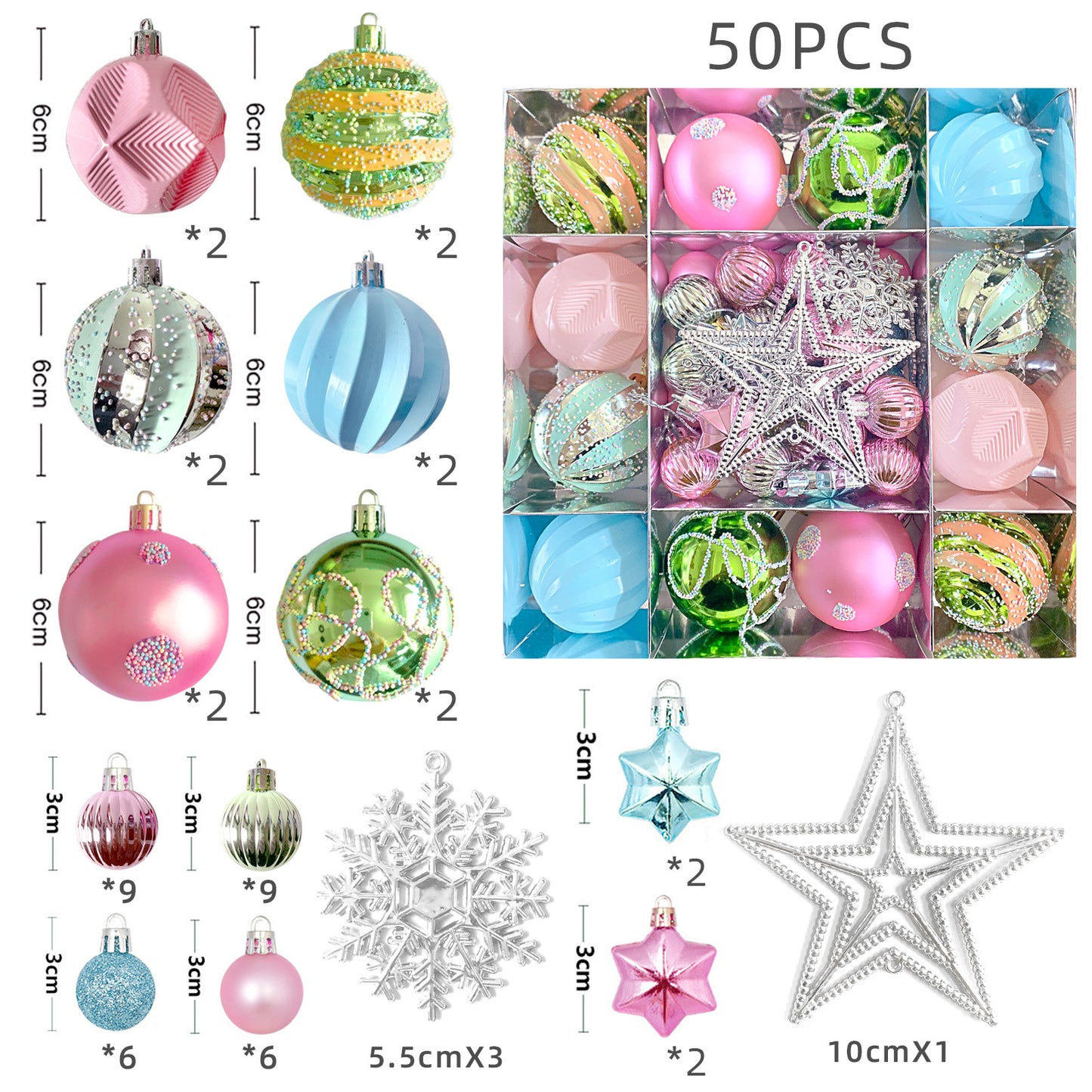 Amazon Christmas decoration 6cm electroplating ball plastic ball shaped painted Christmas ball gift Christmas tree pendant