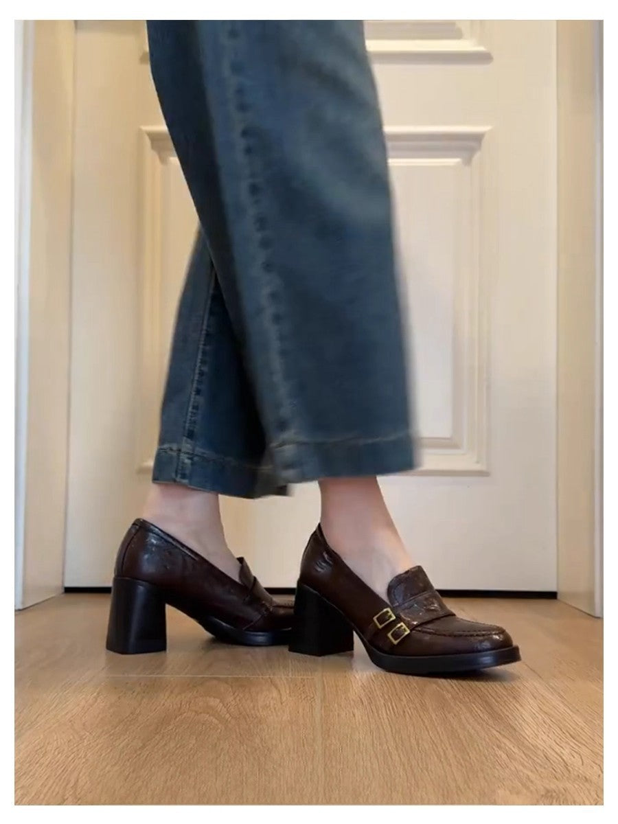 In stock ~ retro versatile thick heel heightened loafers women's 2025 new British-style small commuter shoes