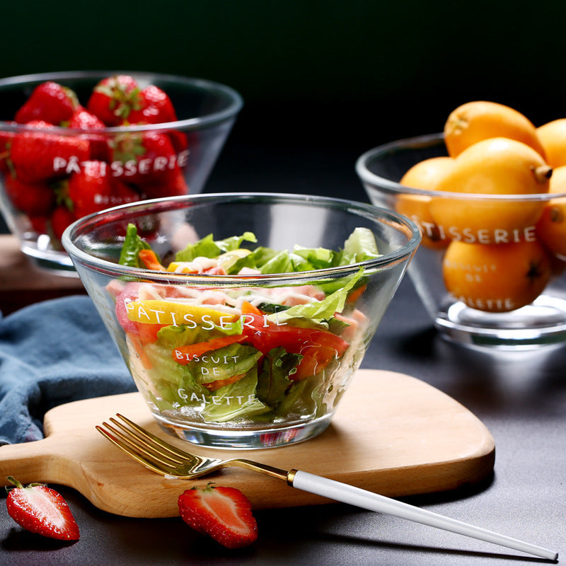 Home Glass Bowl Instant Noodle Bowl Single Noodle Bowl Home Salad Plate Ins Cute Fruit Salad Bowl Soup Bowl Cutlery
