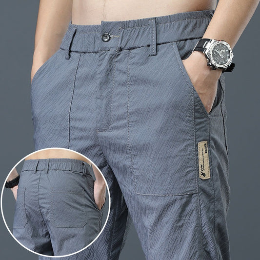 Men's Ice Silk Ultra Thin Casual Pants Korean Trendy Versatile Loose Straight Summer Thin Quick-Drying Casual Long Pants