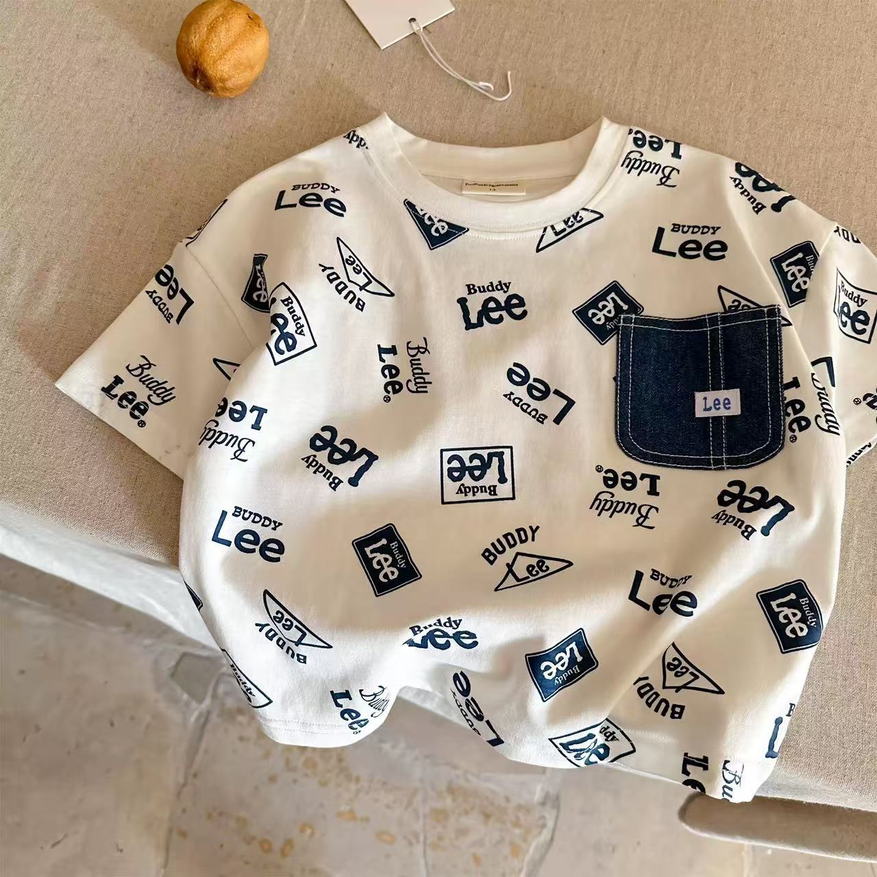 Children's short sleeve T-shirt summer men's 2025 new children's all-over tops trendy brand baby pocket half-sleeved T women's thin model