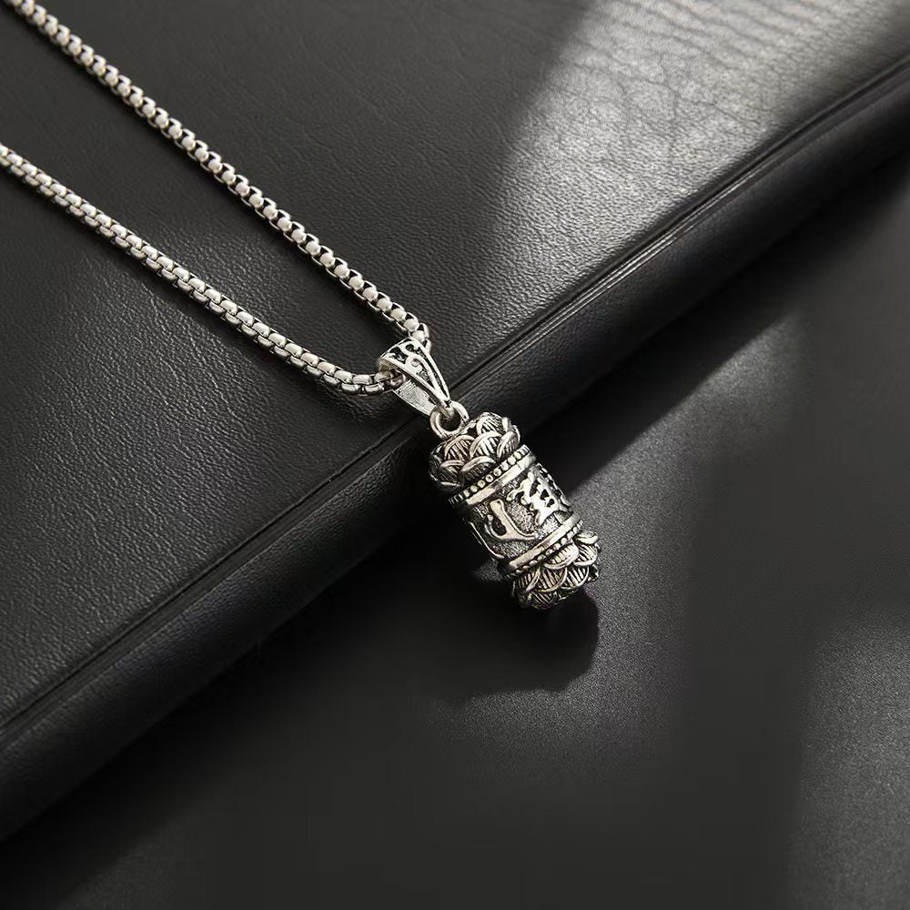 Auspicious transshipment six-character mantra pendant men's necklace light luxury temperament versatile retro niche fashion necklace