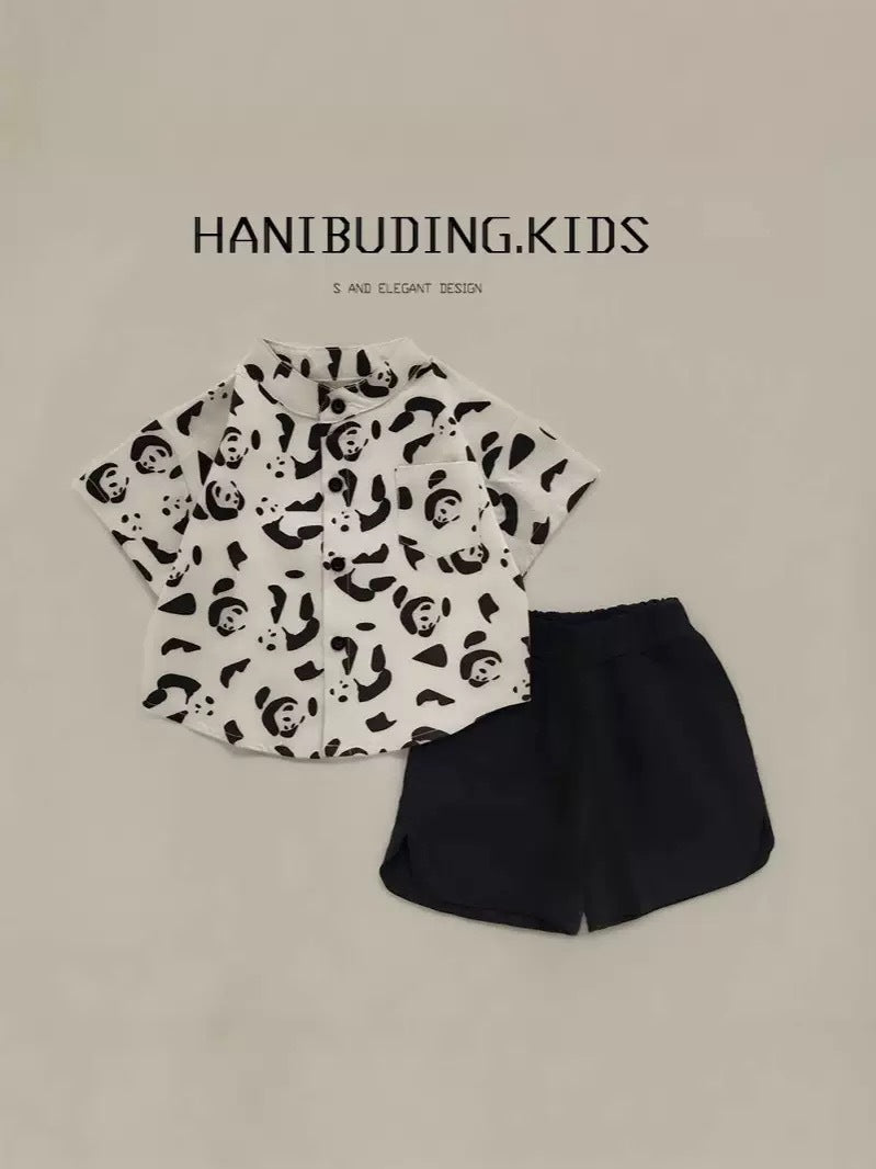 Factory direct sales children's short-sleeved shirts, boys' 2025 summer suits, new panda cartoon babies, one piece delivery