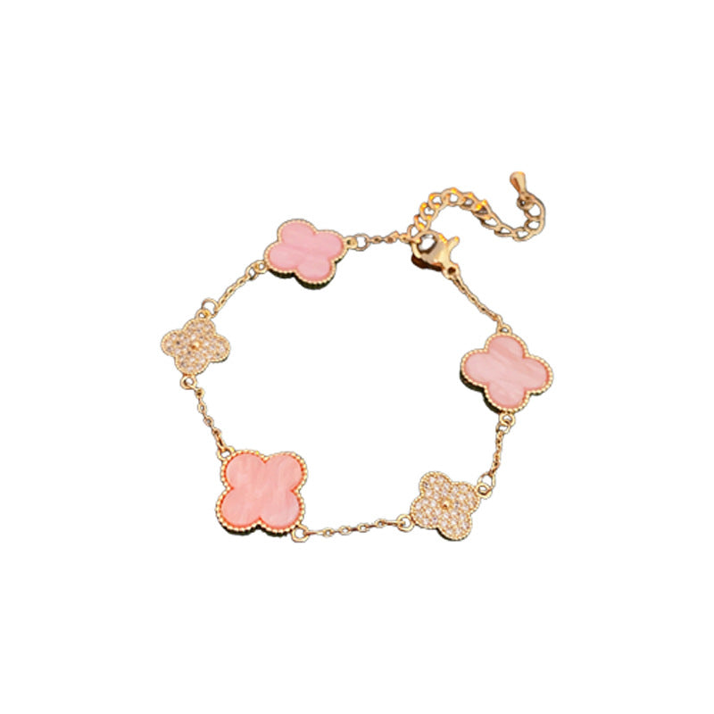 Real gold electroplated zircon four-petal flower bracelet ins sweet little fresh bracelet high-end niche hand ornament female wholesale