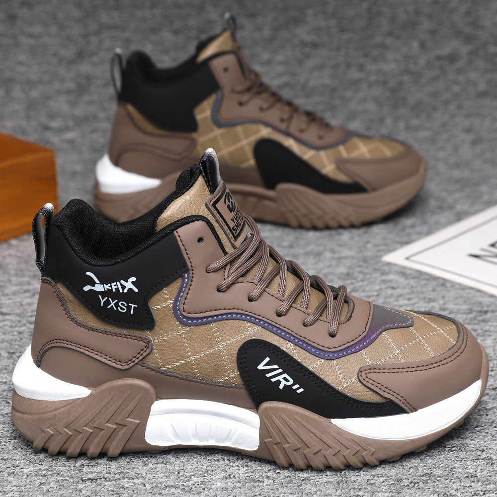 Men's shoes, autumn and winter high-top soft-soled non-slip fleece sneakers, versatile comfortable thick-soled lightweight casual running men's trendy shoes