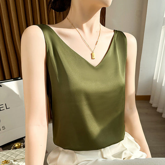 Suspenders women's acetate satin 2025 summer new suit with a vest plus size outside the beautiful back korean version of the base shirt