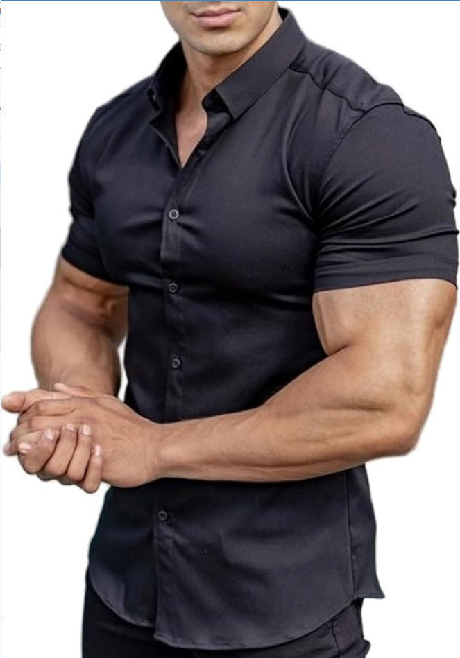 summer new short sleeve printed shirt men's shirt collar casual fashion solid color shirt thin short sleeve shirt men