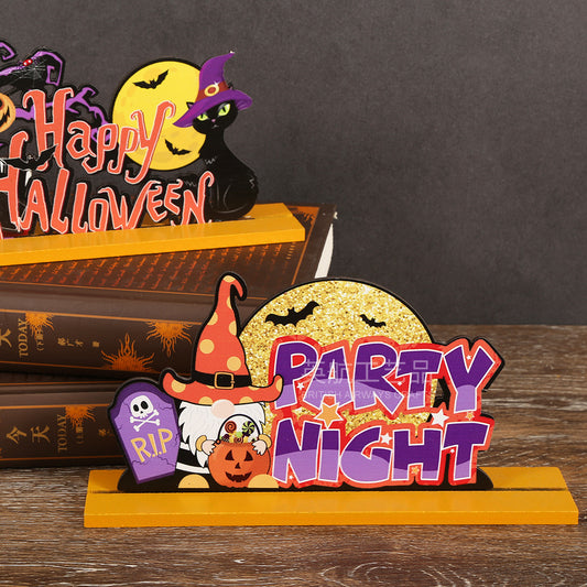 Halloween decorations, wooden ornaments, wooden craft supplies, props, with pedestals, letters, pumpkin tabletop ornaments