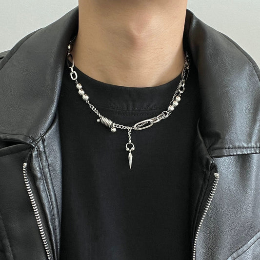 Cool titanium steel steel ball rivet stitched necklace men's niche design hip hop cold wind clavicle chain sweater chain accessories