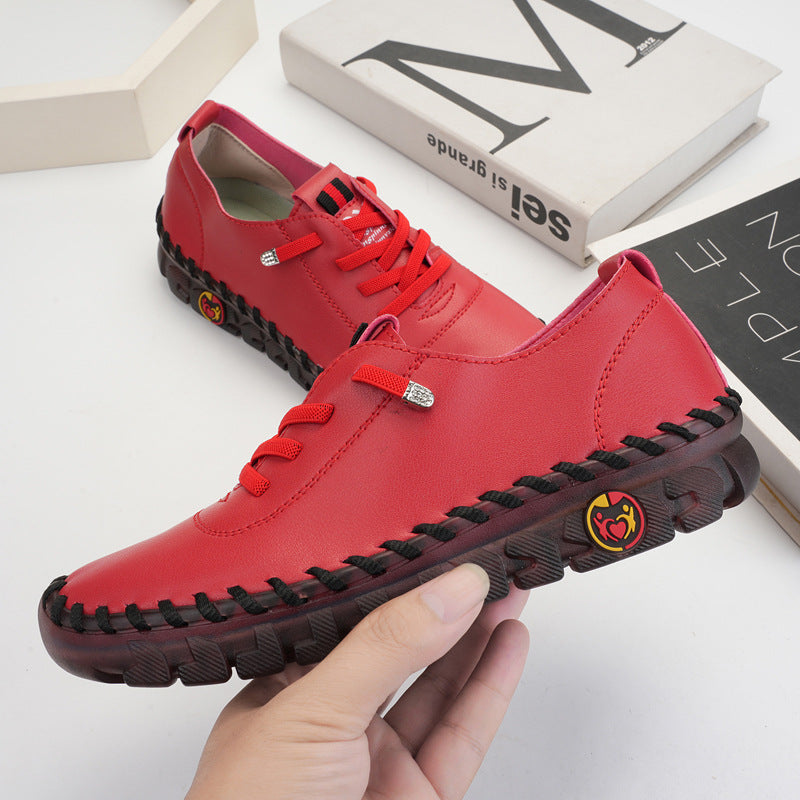 Cross-border foreign trade 2023 hand-stitched microfiber leather mom shoes casual shoes wear-resistant flat shoes 44 plus size women's shoes