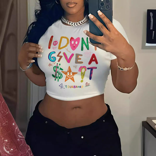 250311 European and American women's new cross-border navel T printed short sleeves