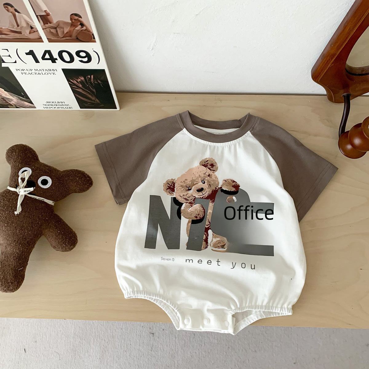 Trendy thin summer Korean version loose men's treasure triangle bag fart clothes baby brown bear soft and comfortable cotton crawling clothes