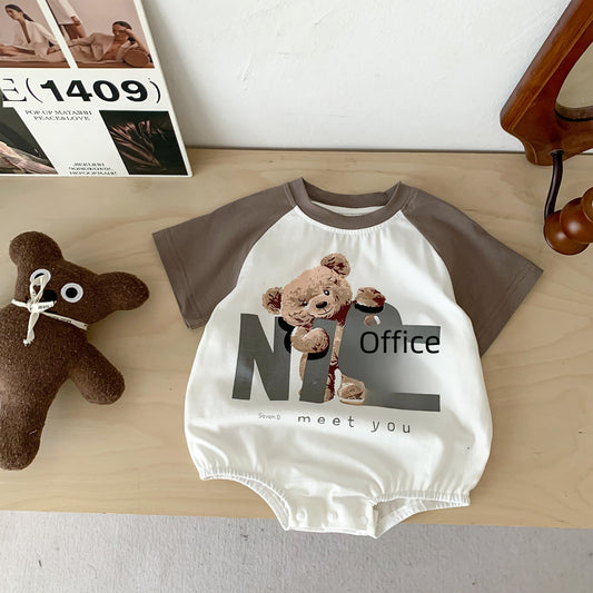 Trendy thin summer Korean version loose men's treasure triangle bag fart clothes baby brown bear soft and comfortable cotton crawling clothes