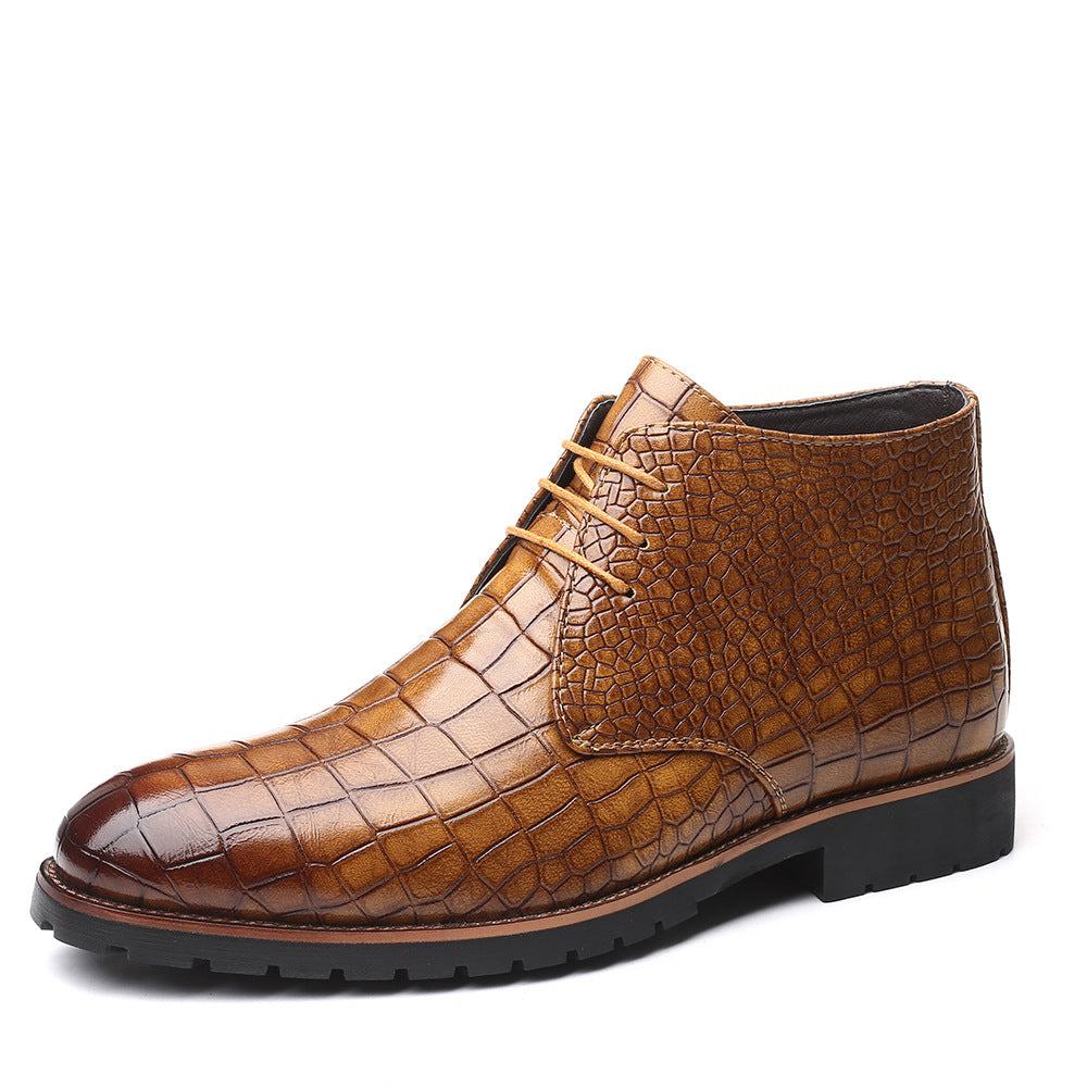 New men's round toe casual shoes men's leather boots front lace-up embossed martin boots plus size men's shoes cross-border foreign trade