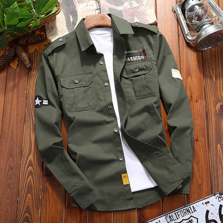 Long sleeve shirt jacket for boys and teenagers versatile casual cotton shirt trend slim fit outdoor cargo oversize new