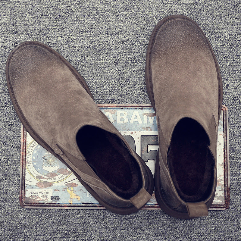Men's shoes autumn and winter plus velvet warm Chelsea boots men's leather Martin boots men's tooling high-top British style wolf boots