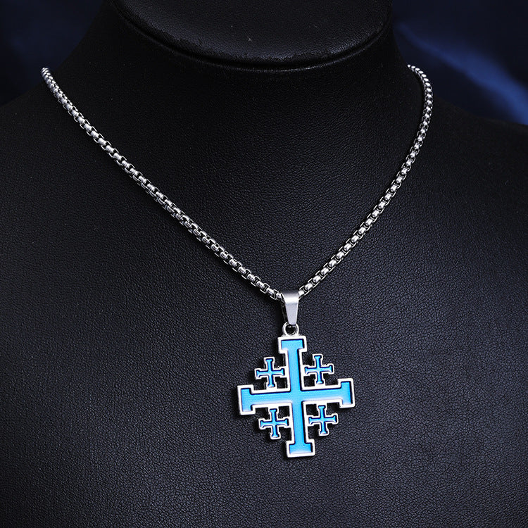 Explosive Retro Versatile Dripping Oil Black Cross Necklace Men's European and American Hip Hop Long Stainless Steel Sweater Accessories