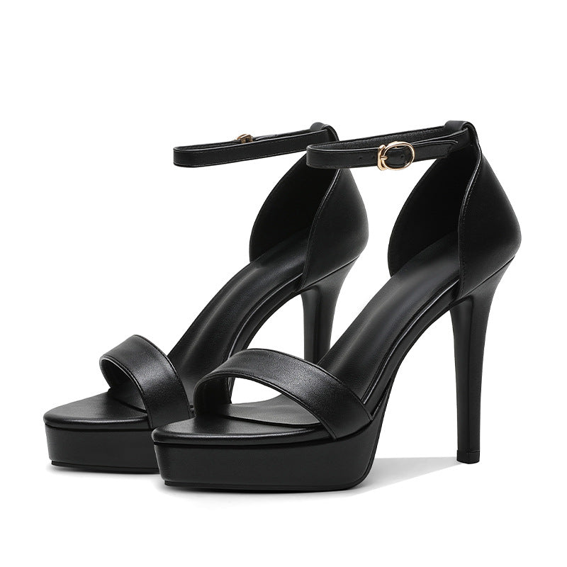 518-6 Leather, high heels, thin heels, platform platform sandals, women's fashion slimming, night professional work shoes