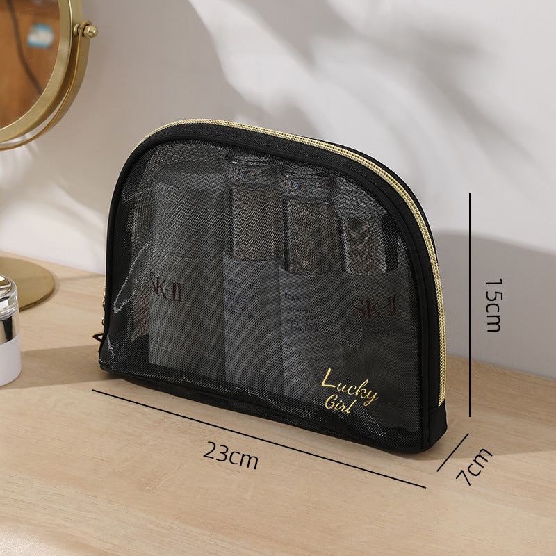 New cross-border mesh cosmetic bag black simple mesh breathable toiletry bag travel portable large-capacity storage bag