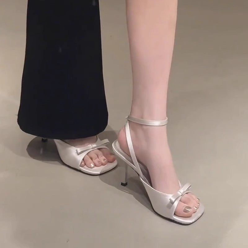 French Gentle High Heels Women's 2025 New Vintage Square Toe Stiletto Heel Fairy Style with Skirt Temperament Roman Sandals