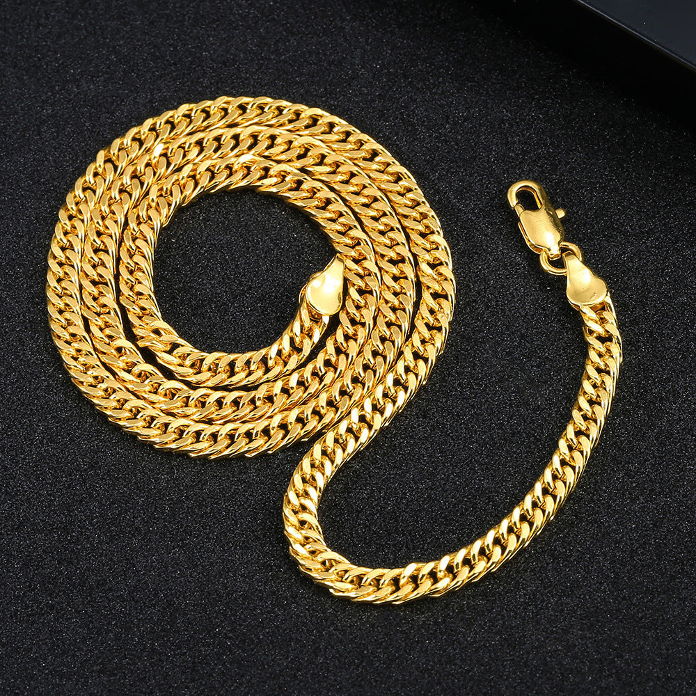 Xingqi's new cross-border multi-platform adaptation iron gold-plated wave necklace water wave chain men's long mesh design