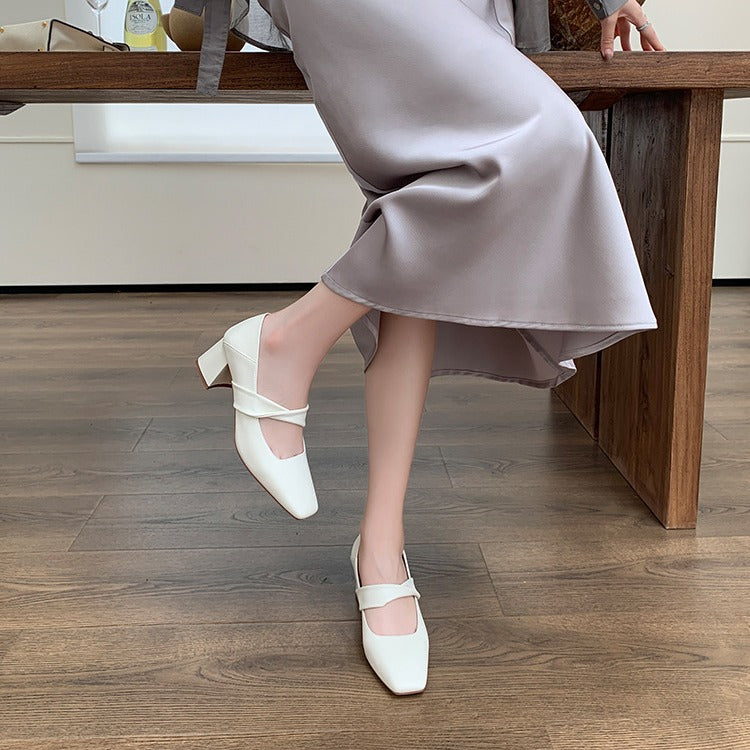 【Wang Xiaopoison】In the Mood for Love, Square Toe, Mary Jane Women's Shoes, High Heels, Block Heels, Small Leather Shoes, One Strap Single Shoes