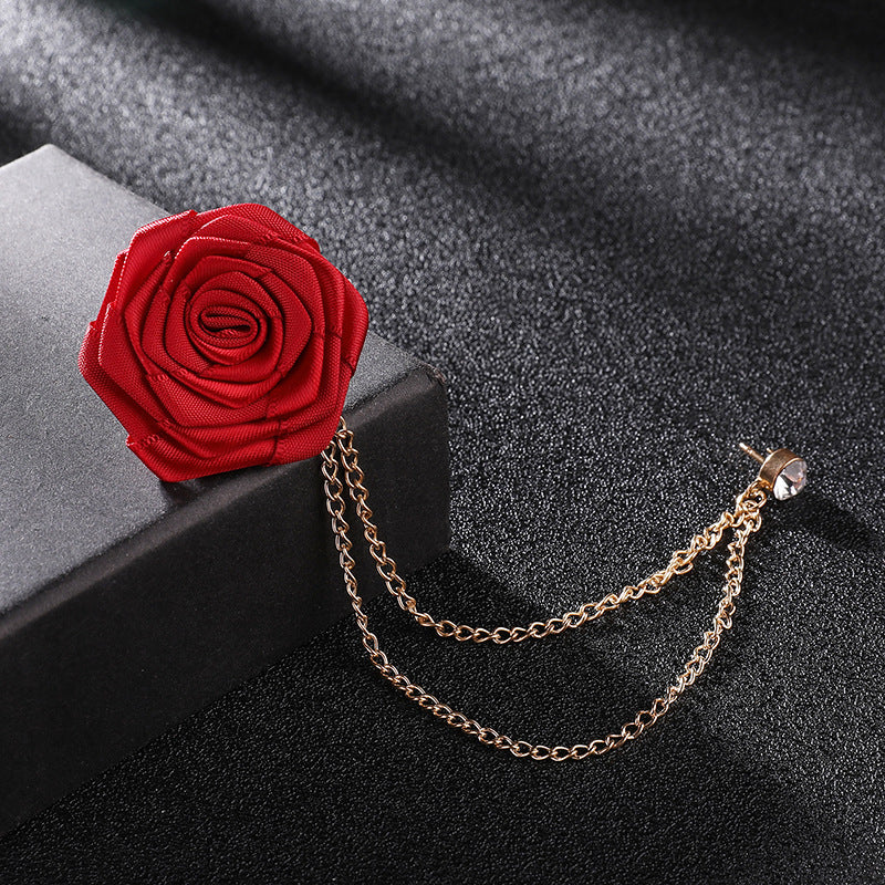 Korean version of men's and women's emcee chest ornament suit accessories encrypted rose brooch tassel chain men's suit accessories