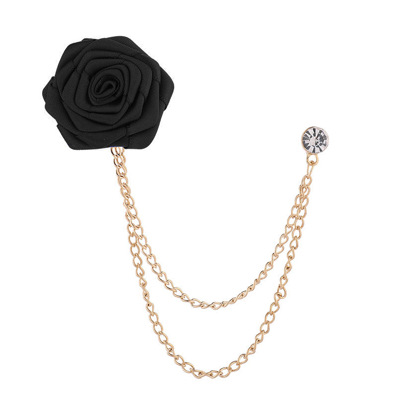 Korean version of men's and women's emcee chest ornament suit accessories encrypted rose brooch tassel chain men's suit accessories