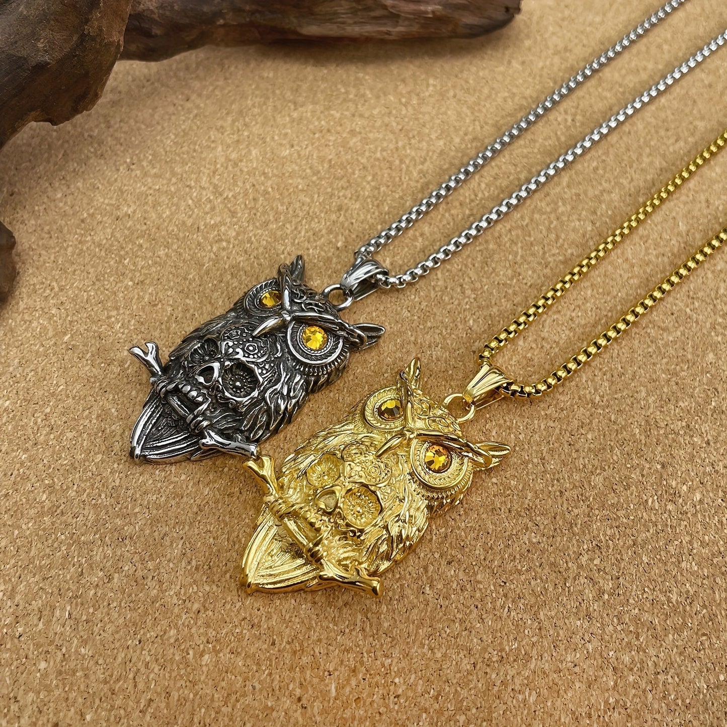 European and American style accessories vintage punk owl skull pendant necklace for men