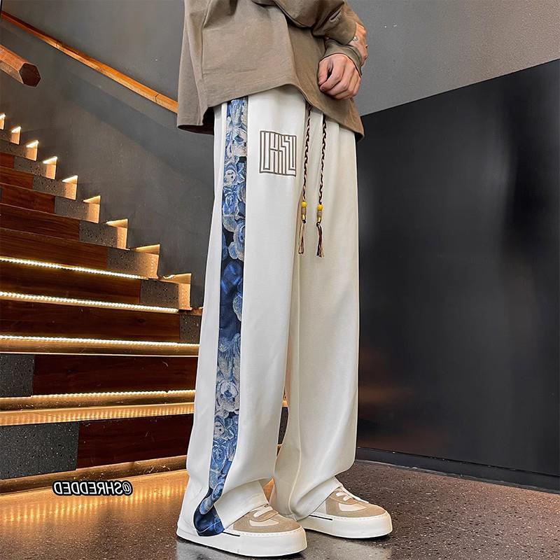 Cross-border new loose casual pants men's trend versatile pants autumn new pendant velvet mopping trousers apricot color