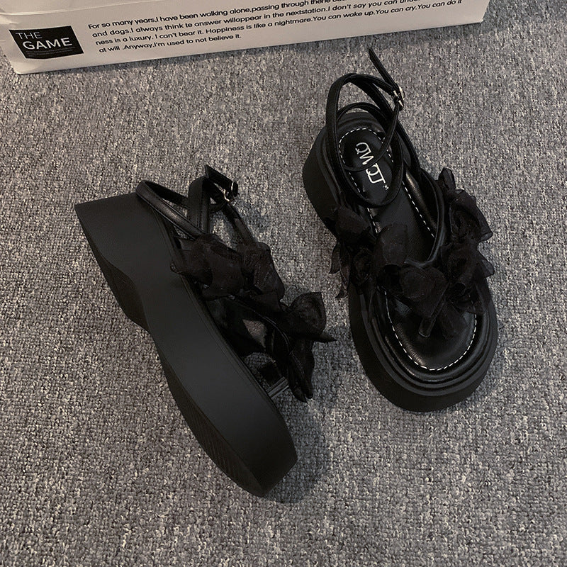 Fairy style platform sandals women's 2024 summer new wear fashion bow versatile heightened beach shoes women's tide