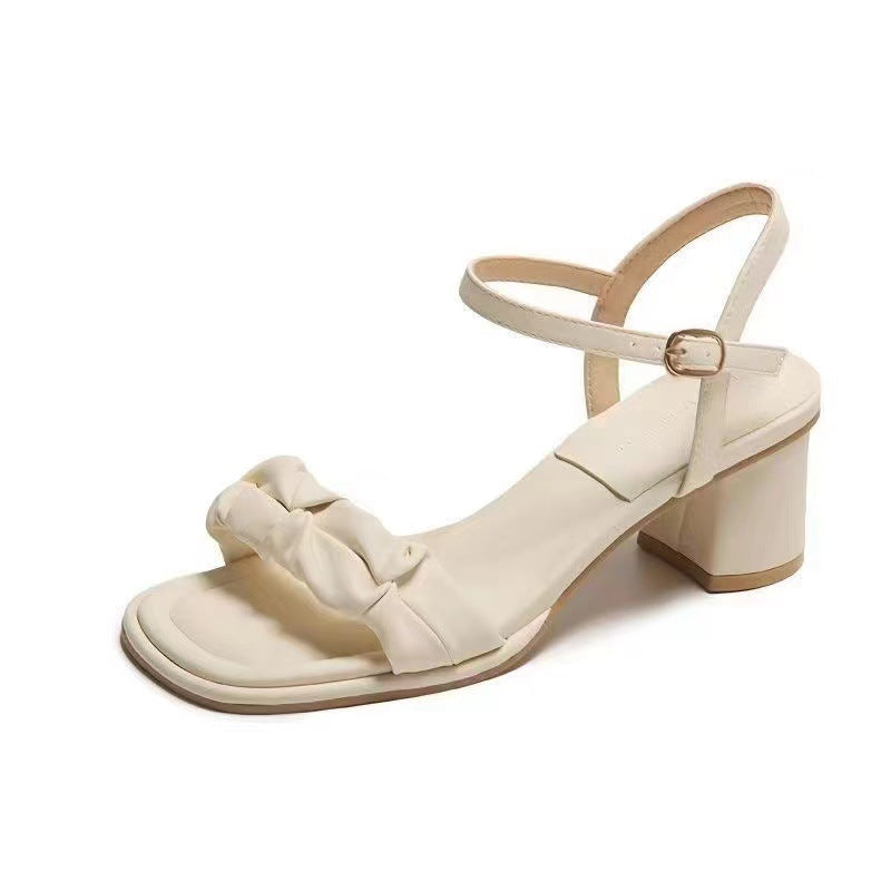 Slotted sandals women's fairy style 2024 summer new mid-heel versatile commuter breathable heel sandals