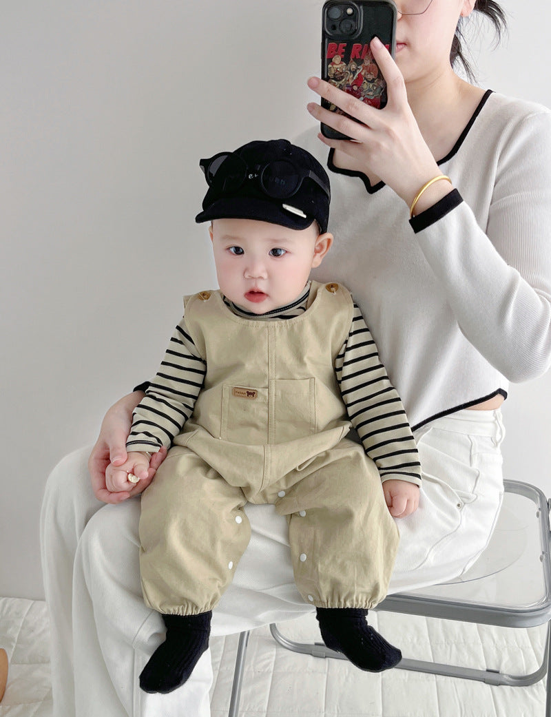 [T-shirt + bib pants set] Korean version of baby clothes two pieces of outing clothes for newborns and boys and girls spring clothes