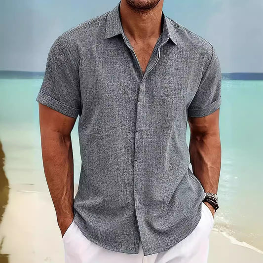 2024 Summer Europe and America Cross Border Amazon Wish Ebey Tie-Dye Light Mature Casual Linen Short Sleeve Shirt
