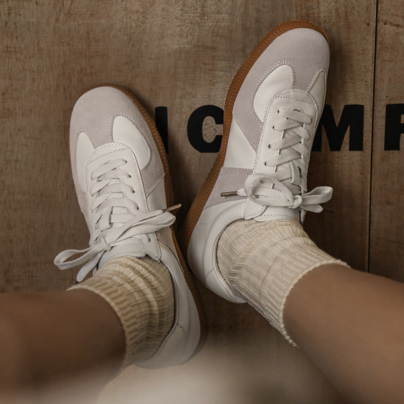 Popular genuine leather German training shoes soft soles soft surface anti-slip cow tendon soles are versatile and comfortable, and men's trendy little white shoes are new