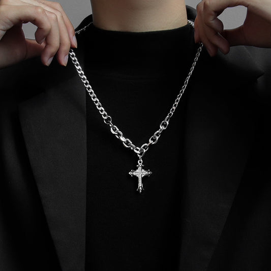 Men's equatorial cross necklace, men's trendy hip-hop, high-end fashion brand, versatile charms, men's niche design accessories