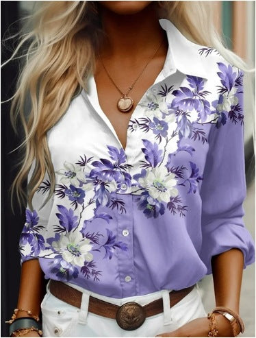 European and American Amazon cross-border 2024 fashion new commuter women's clothing floral 3D digital printing long-sleeved shirt