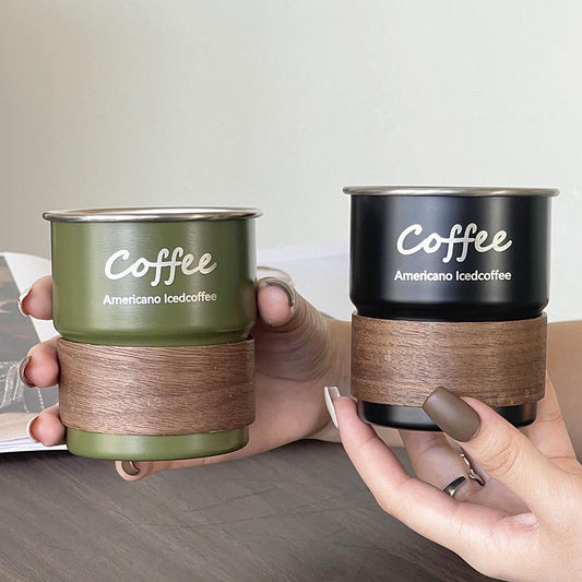 E-commerce source: 304 stainless steel coffee cup, anti-scald, wooden sleeve, outdoor camping cup, portable high-value cup