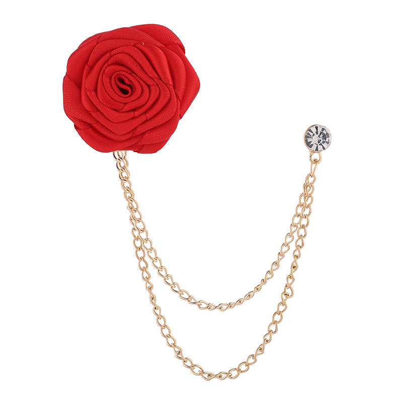 Korean version of men's and women's emcee chest ornament suit accessories encrypted rose brooch tassel chain men's suit accessories
