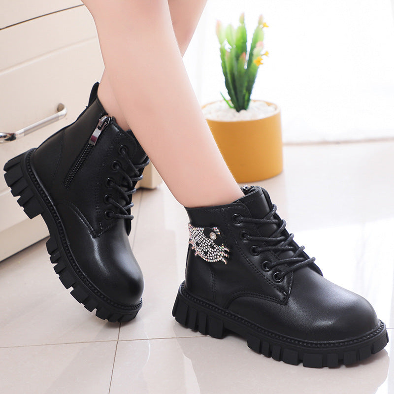 Children's Martin boots 2025 spring/autumn new girls' British-style ankle boots, large and medium cartoon boots, elementary school students' single boots