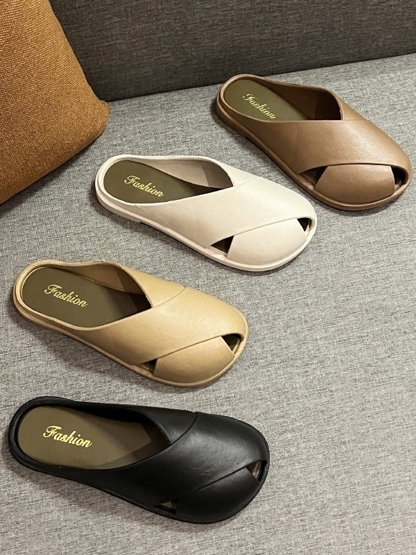 2024 summer new fish mouth net red baotou semi-slippers for women to wear soft soles and comfortable lazy slippers for women