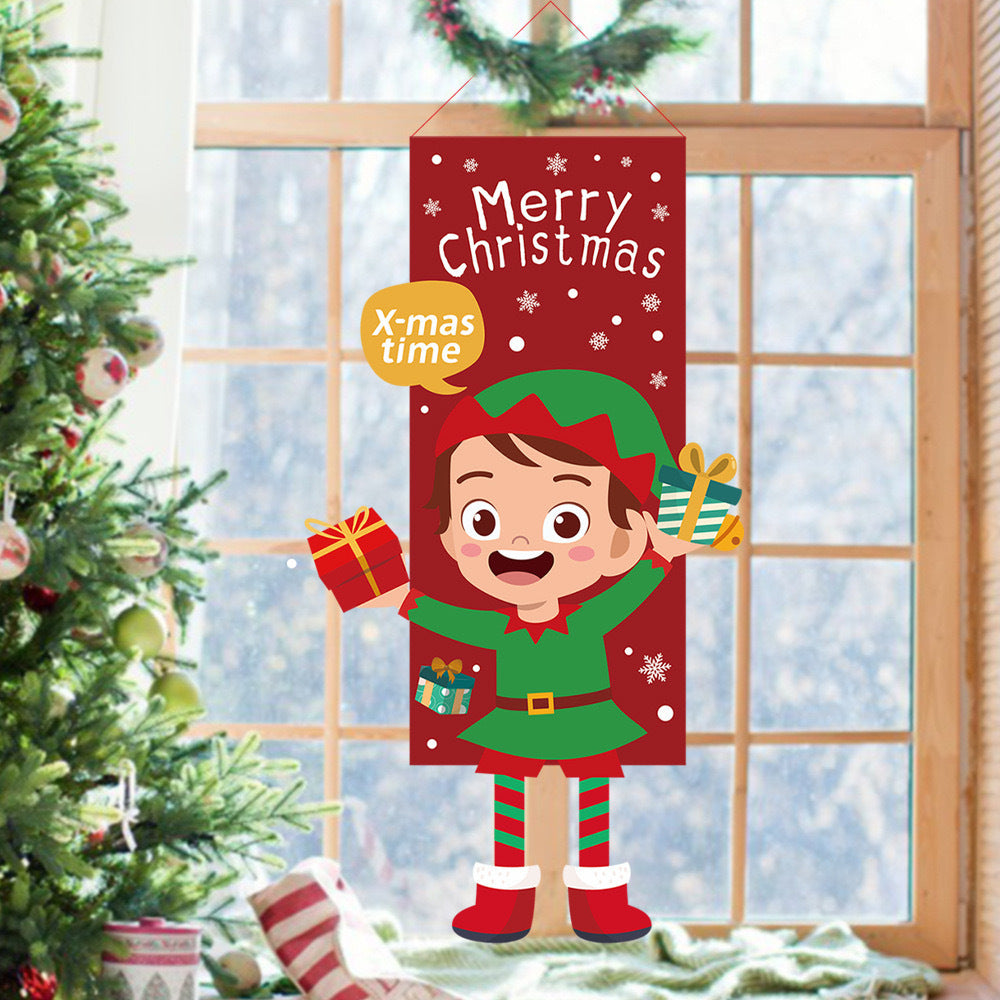 Cross-border classic plaid Christmas flag decoration couplet lantern elf family restaurant KTV shopping mall holiday decoration