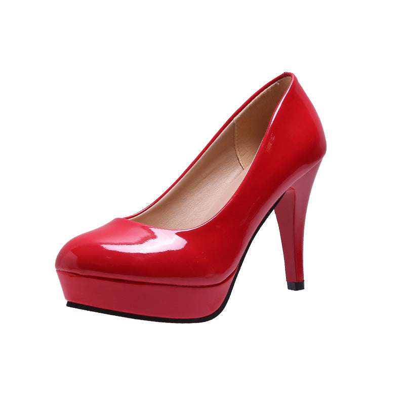 European and American fashion high heels sexy four seasons this year new patent leather round toe cover stiletto women's single shoes manufacturers wholesale