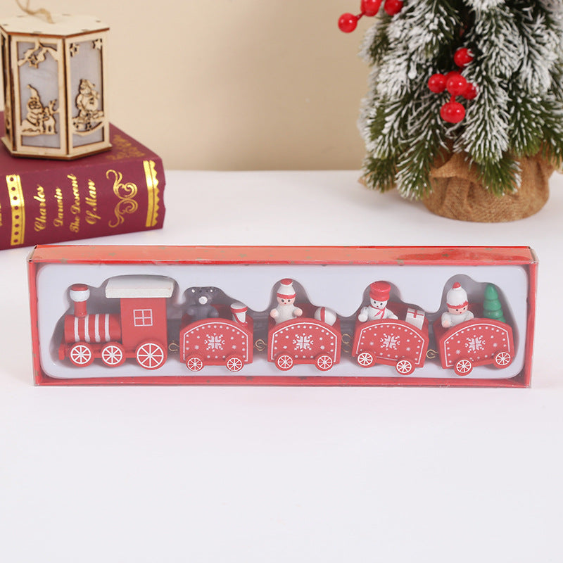 Cross-border special Christmas decorations, wooden four-section train children's holiday gift window table ornaments