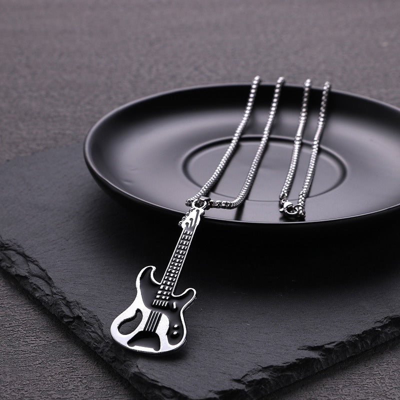 Spot cross-border music guitar necklace men's personality jewelry men's trendy sweater chain pendant rock kids necklace accessories