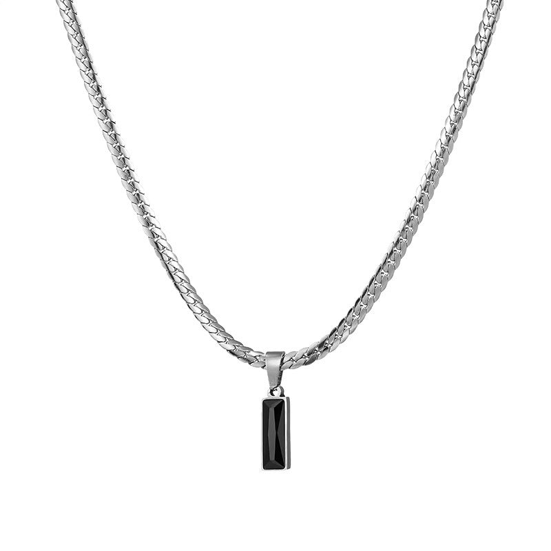 Black Zircon Pendant Clavicle Snake Bone Chain Men's Titanium Steel Necklace Trendy Brand Versatile Men's Men's Accessories