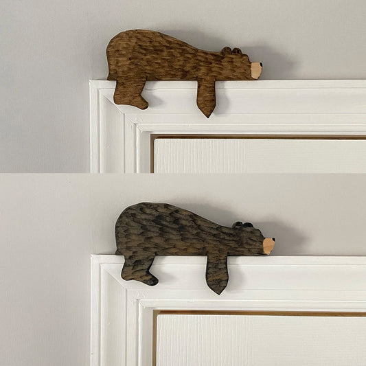 Cross-border new funny animal brown bear door top ornament home interior creative wooden craft door frame decoration