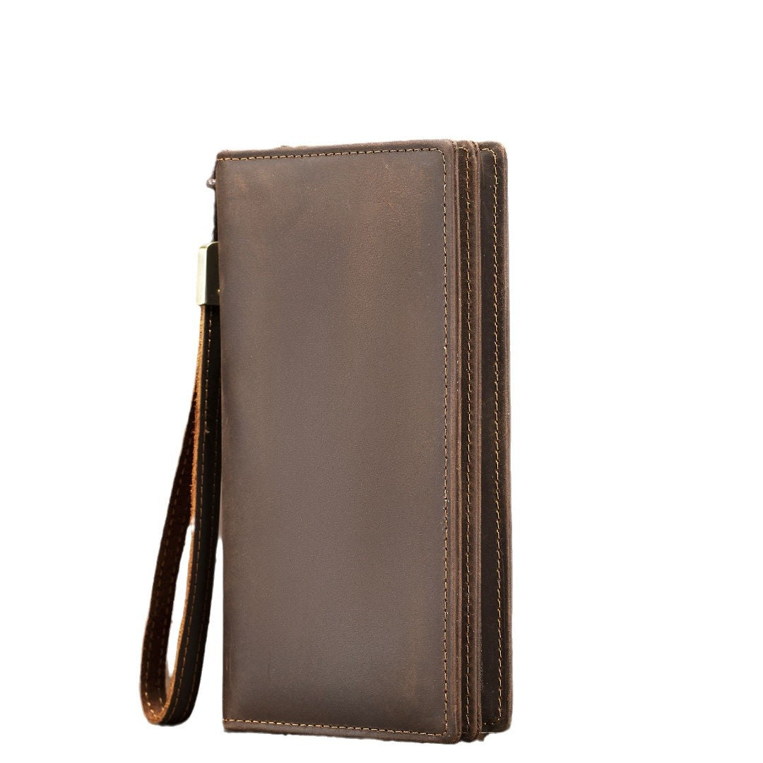 New men's clutch Crazy Horse leather long wallet tiktok zipper business clutch bag leather clutch men