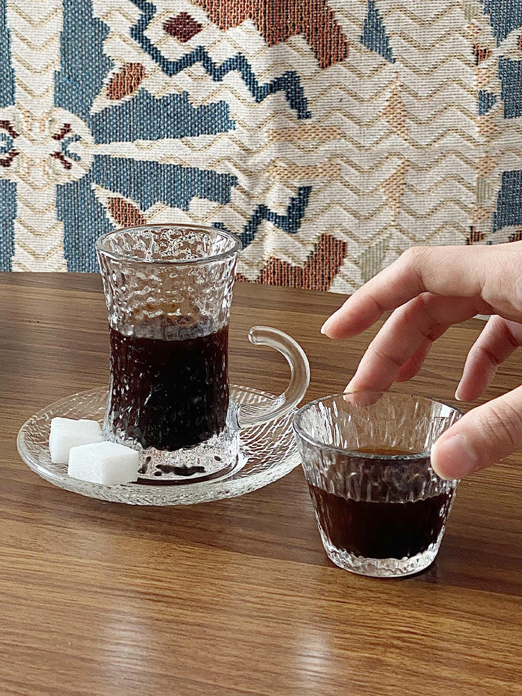 Turkish Coffee Cup and Saucer Set Glass Black Tea Cup European Style Arabic Afternoon Camellia Flower Tea Small Cup Export